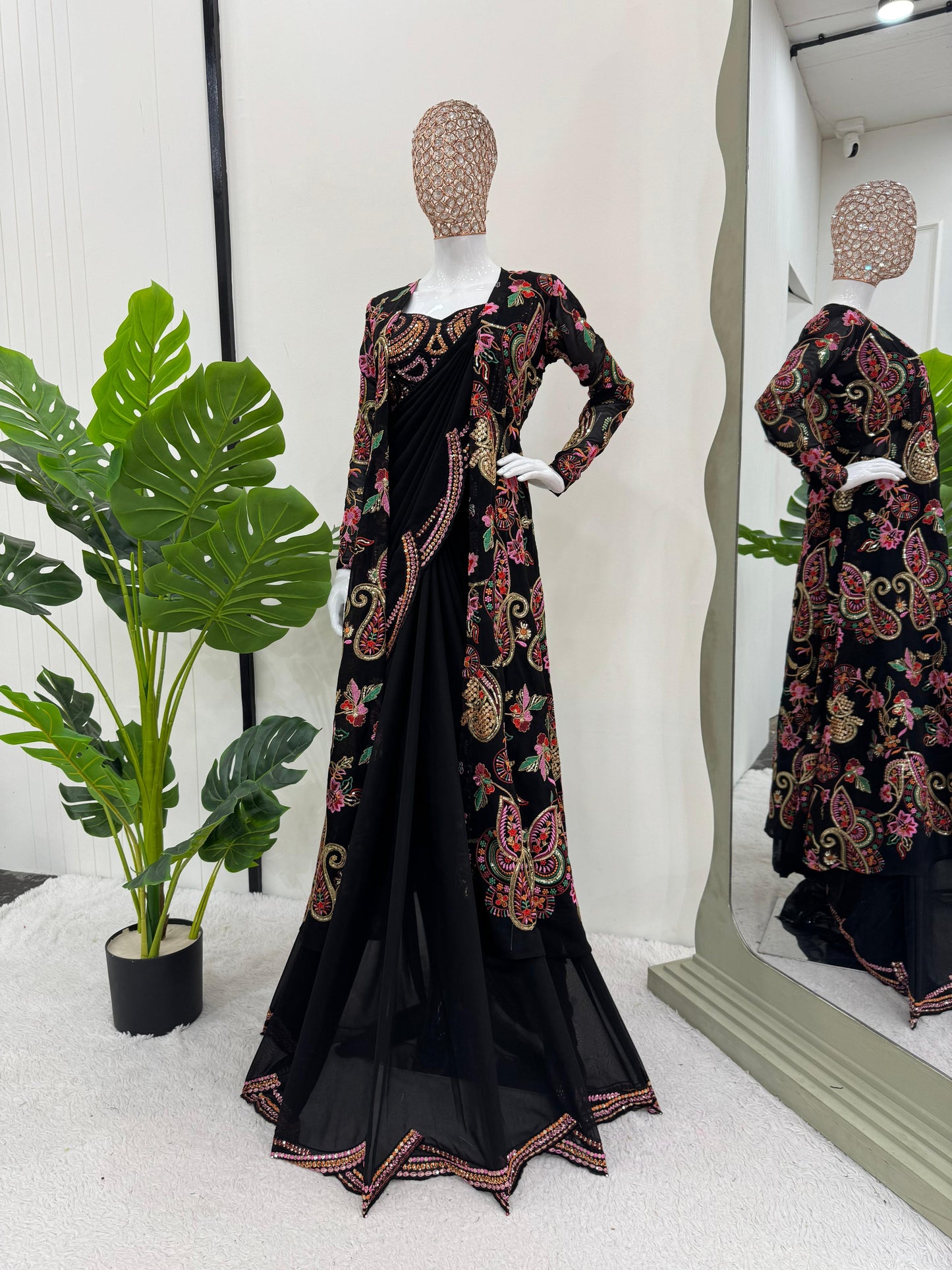 Designer Faux Georgette Saree with Shrug