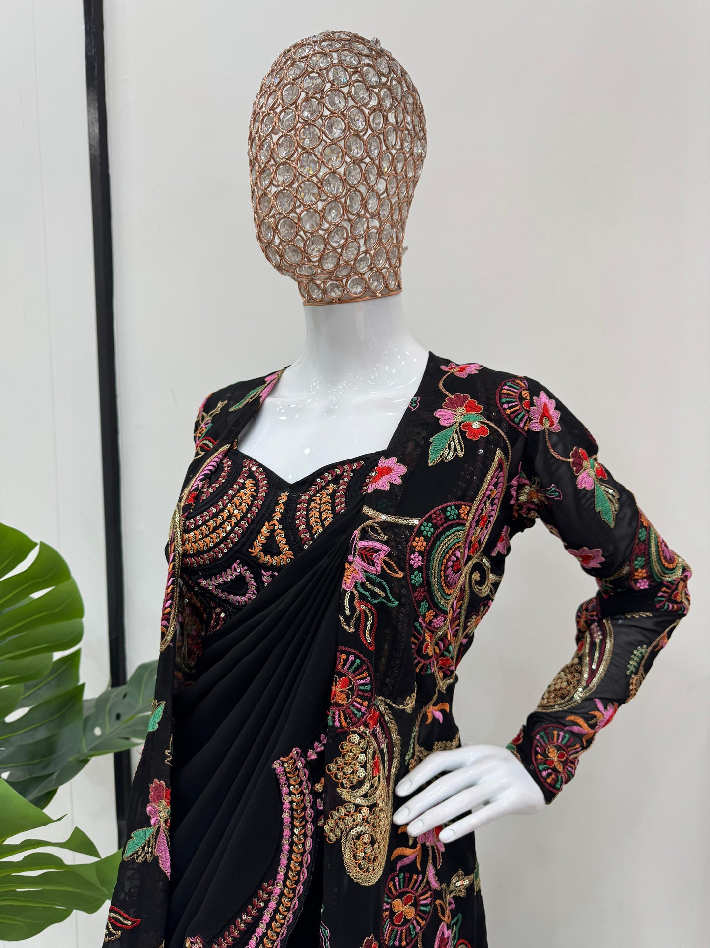 Designer Faux Georgette Saree with Shrug