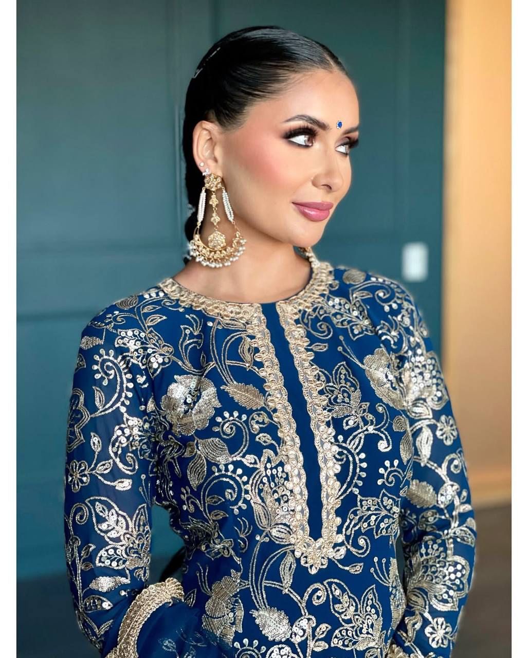 Blue Stunning Thread work Kurti with Sharara and Dupatta