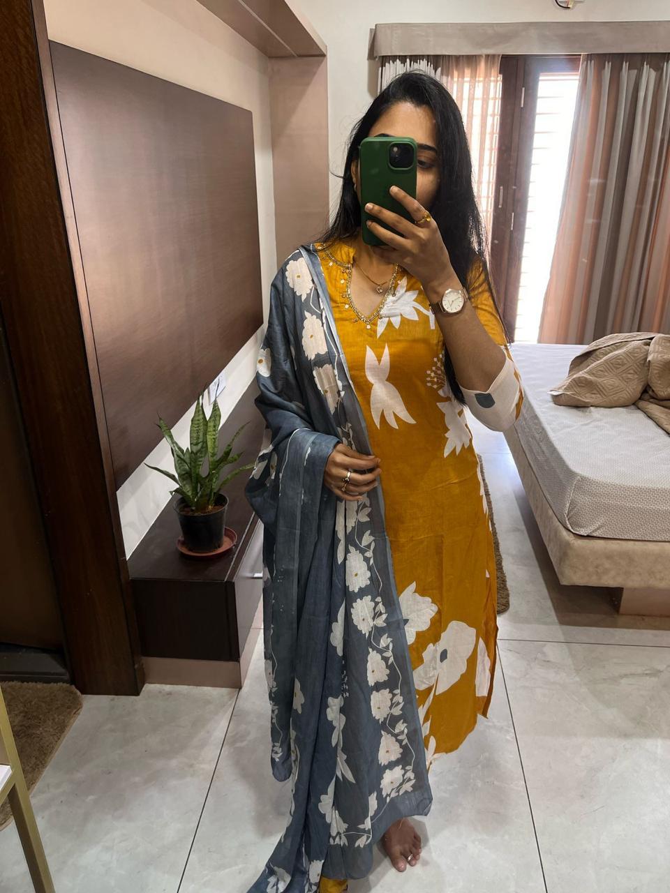 Pure Cotton Kurti & Pant With Mulmul Dupatt