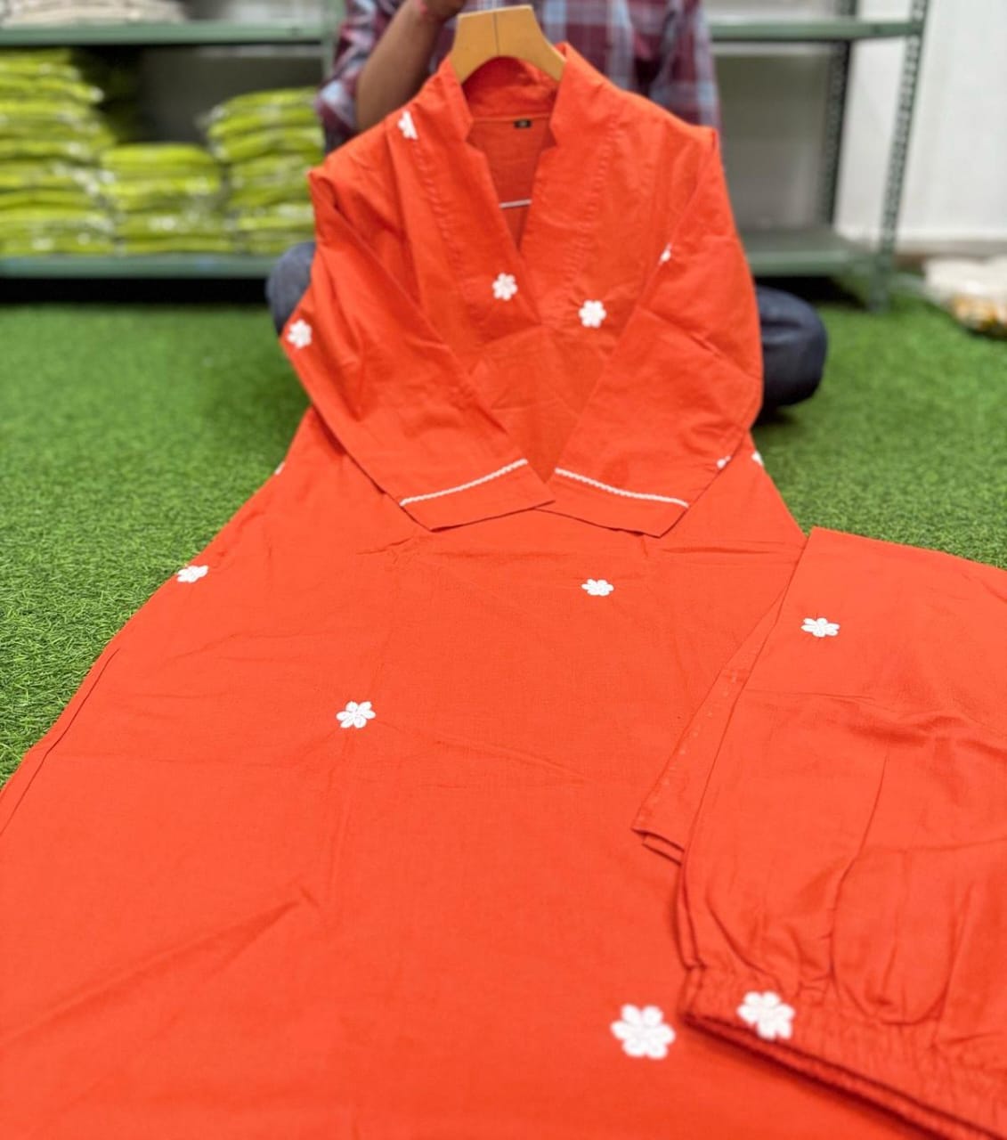 Breezy Orange Pure Cotton Kurti and Plazzo