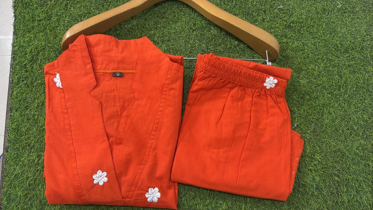 Breezy Orange Pure Cotton Kurti and Plazzo