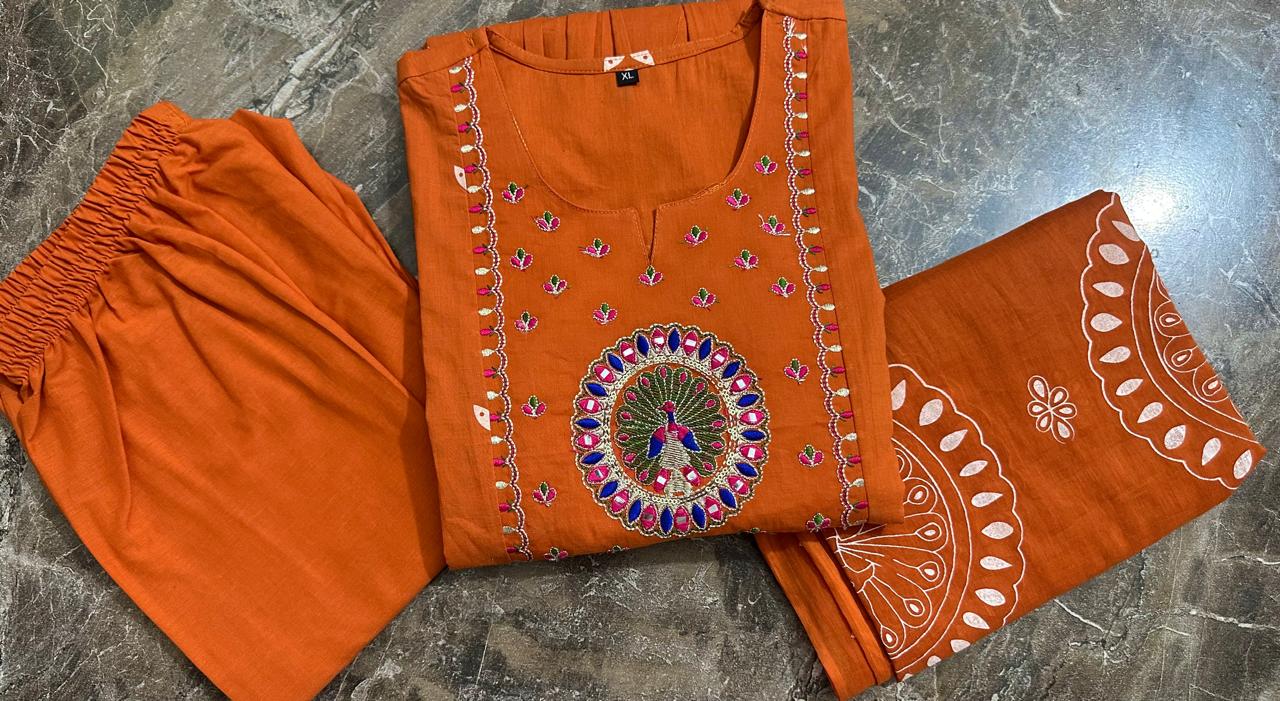 Anarkali kurta set with Cotton Pant & Malmal Dupatta with tier pattern