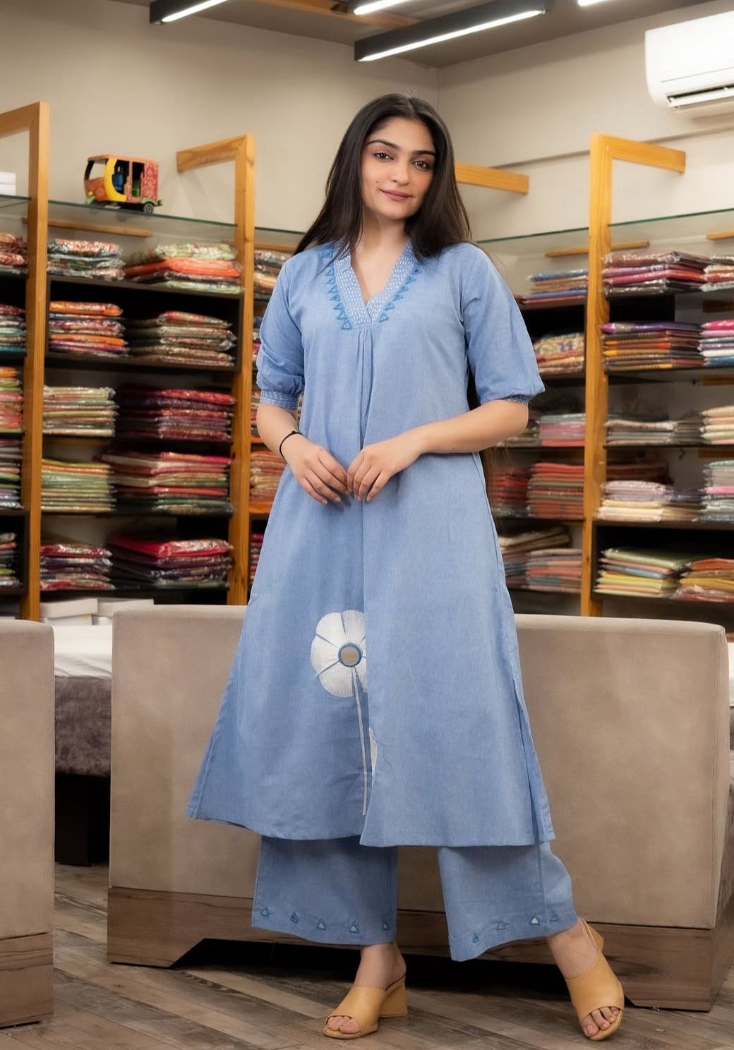Shining Blue co-ords with embroidery work