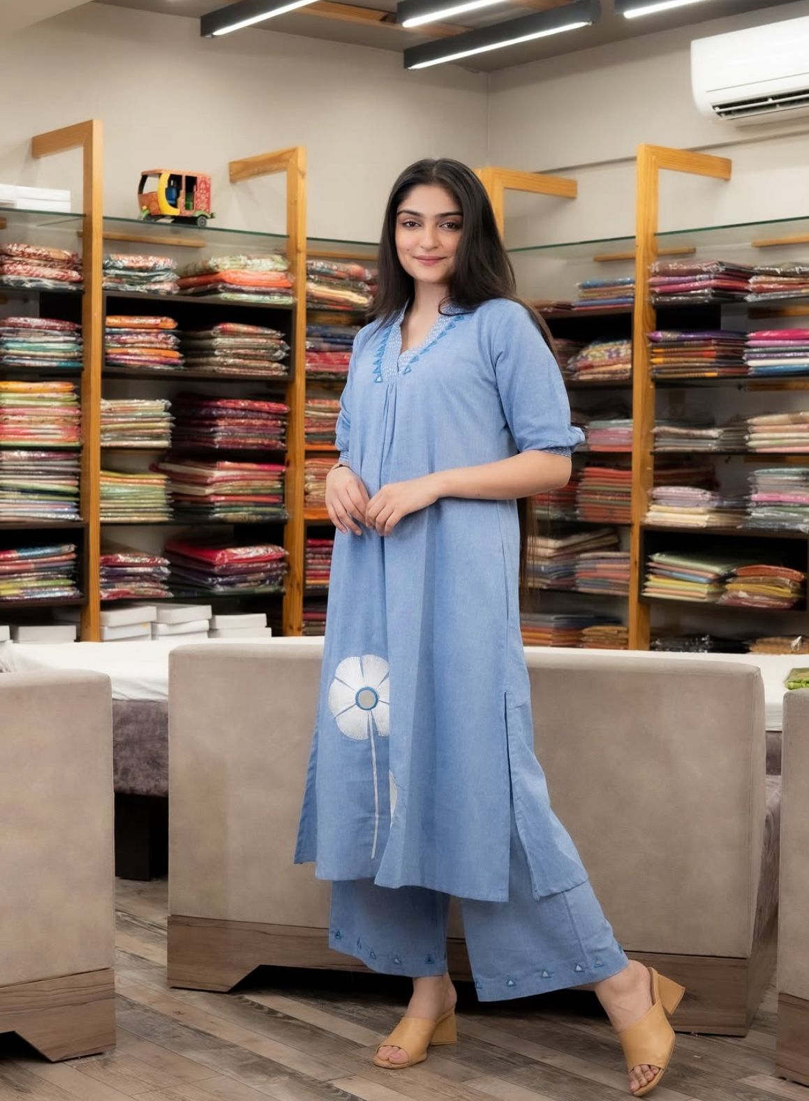 Shining Blue co-ords with embroidery work