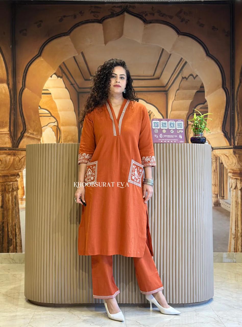 Natural Cotton Slub Kurti & Pant