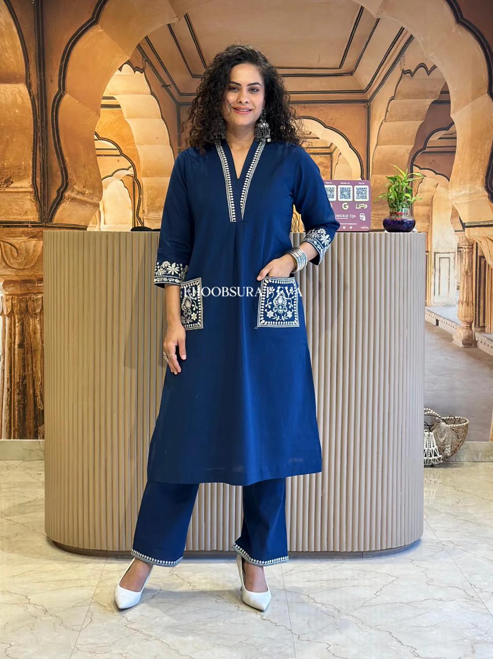 Natural Cotton Slub Kurti & Pant