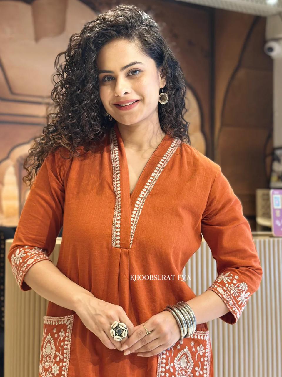 Natural Cotton Slub Kurti & Pant
