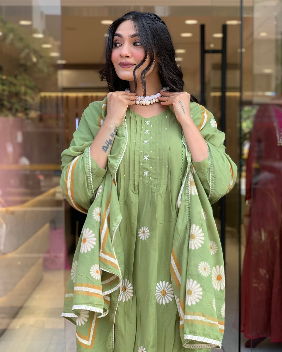 Graceful Cotton Kurti Pant Dupatta Set