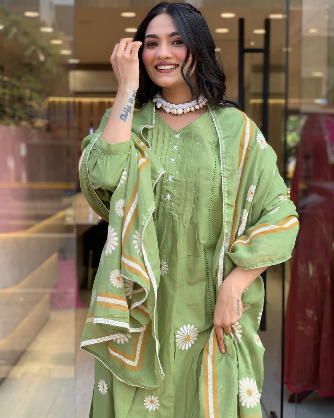 Graceful Cotton Kurti Pant Dupatta Set