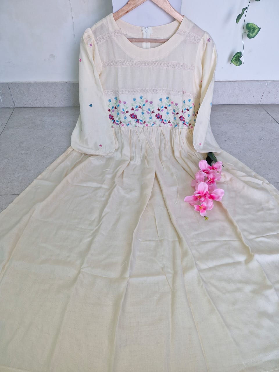 Floral Off white Embroidery Dress