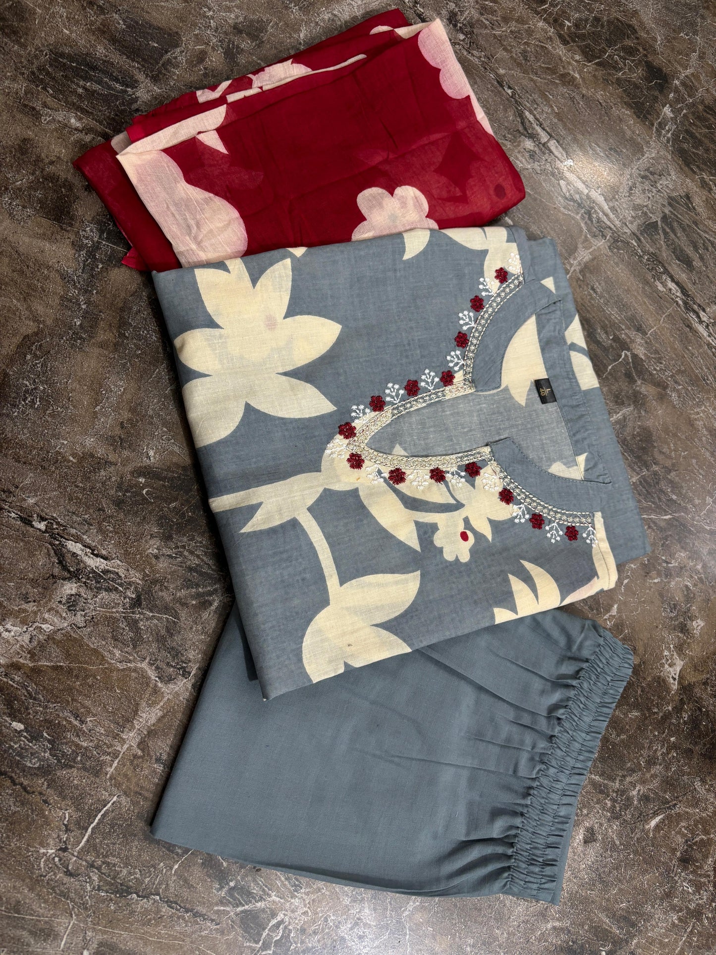 Pure Cotton Kurti & Pant With Mulmul Dupatt