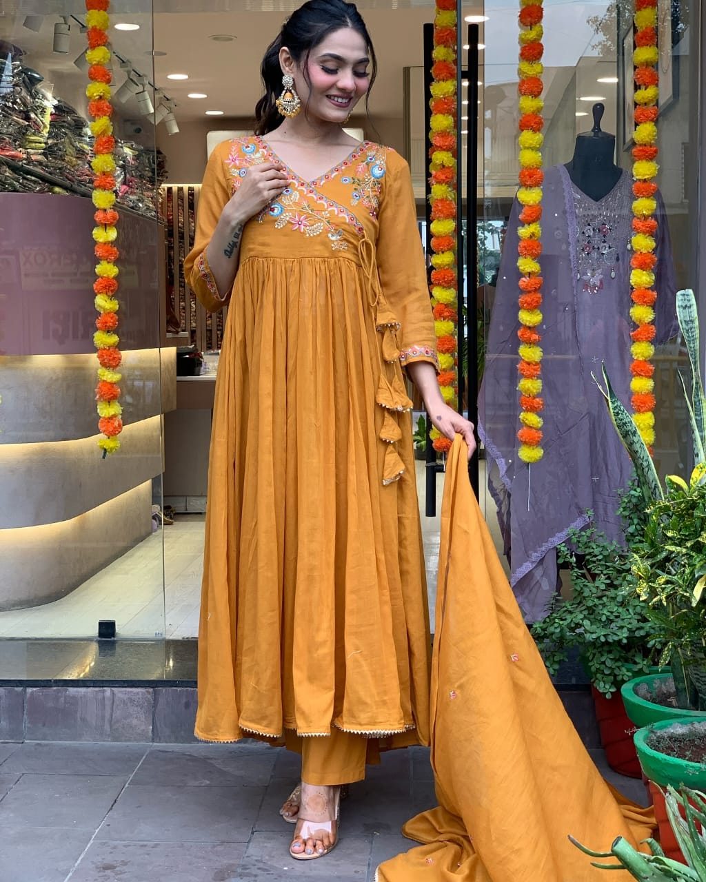 Cotton Angrakha kurti set with beautiful embroidery