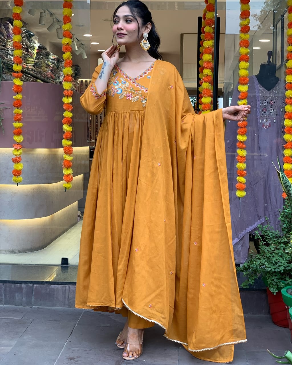 Cotton Angrakha kurti set with beautiful embroidery