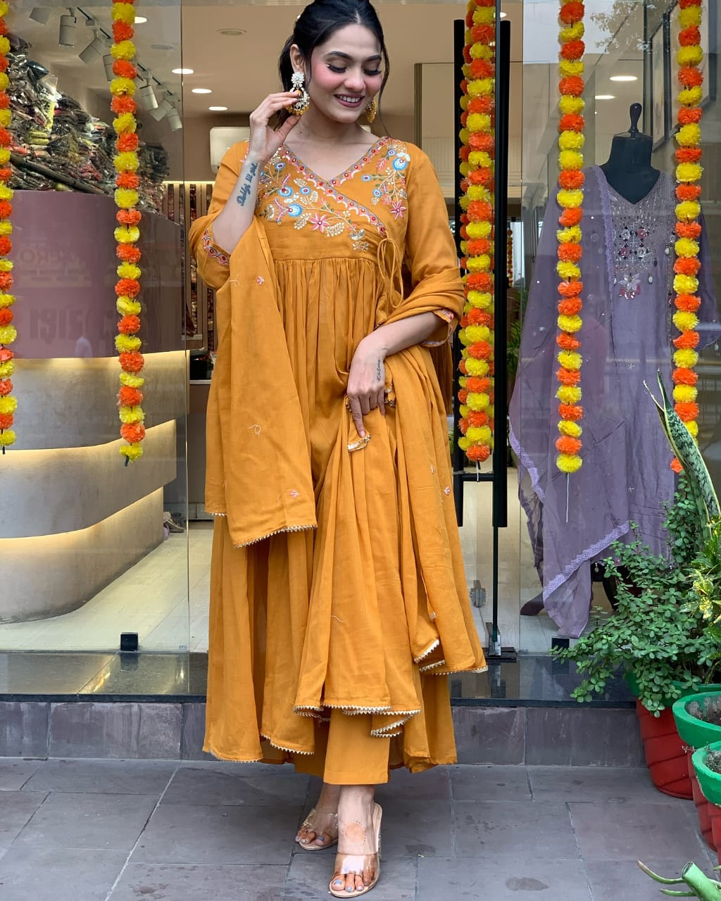 Cotton Angrakha kurti set with beautiful embroidery