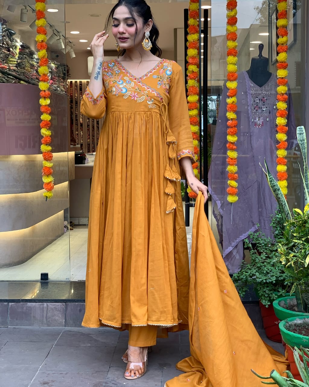 Cotton Angrakha kurti set with beautiful embroidery