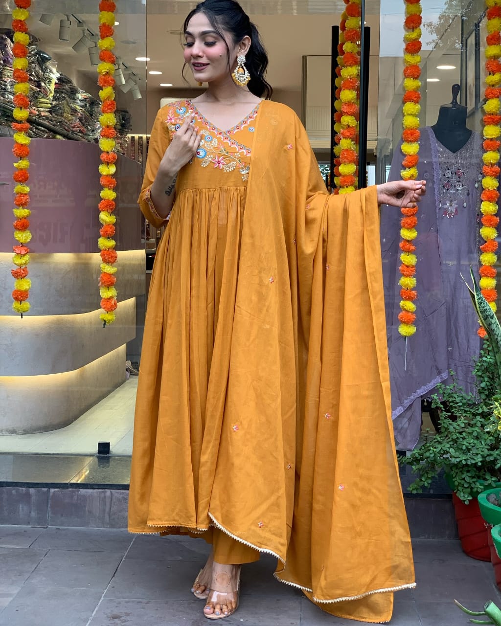 Cotton Angrakha kurti set with beautiful embroidery