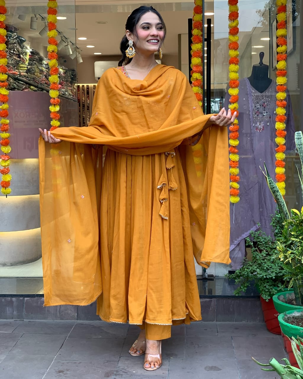 Cotton Angrakha kurti set with beautiful embroidery