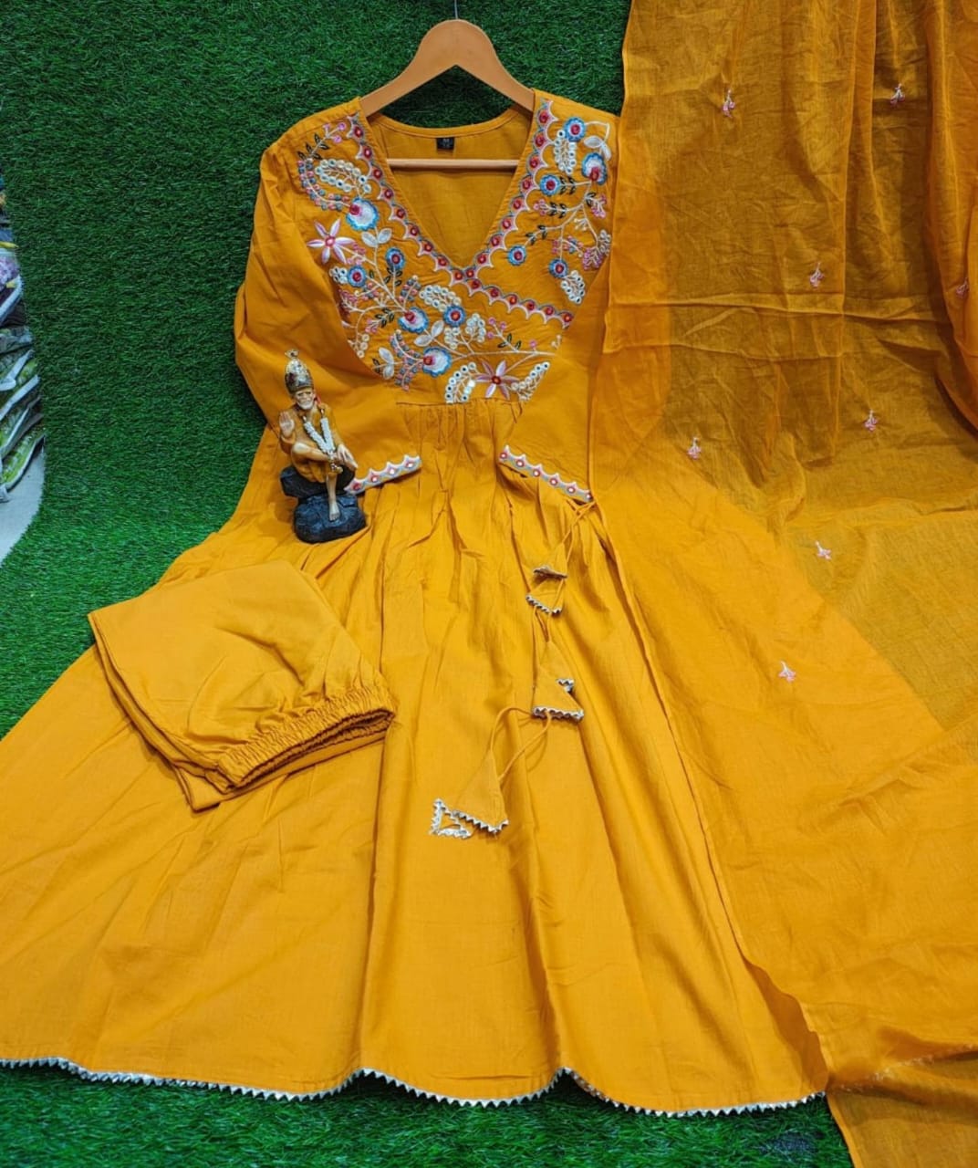 Cotton Angrakha kurti set with beautiful embroidery