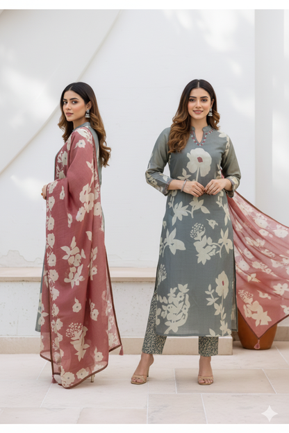 Pure Cotton Kurti & Pant With Mulmul Dupatt