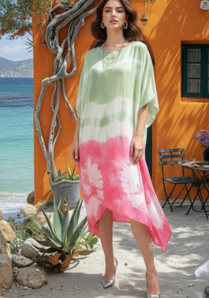 Boho Tie-Dye Kaftan Dress