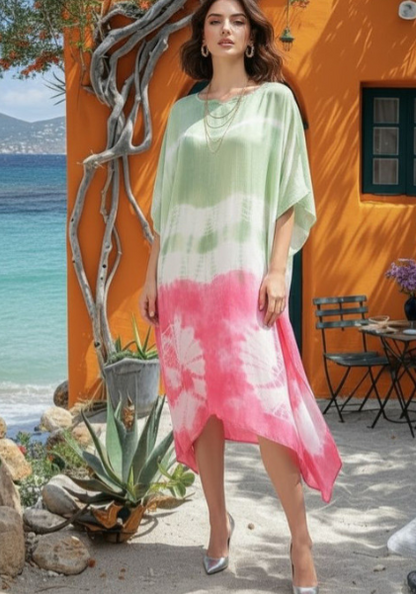 Boho Tie-Dye Kaftan Dress