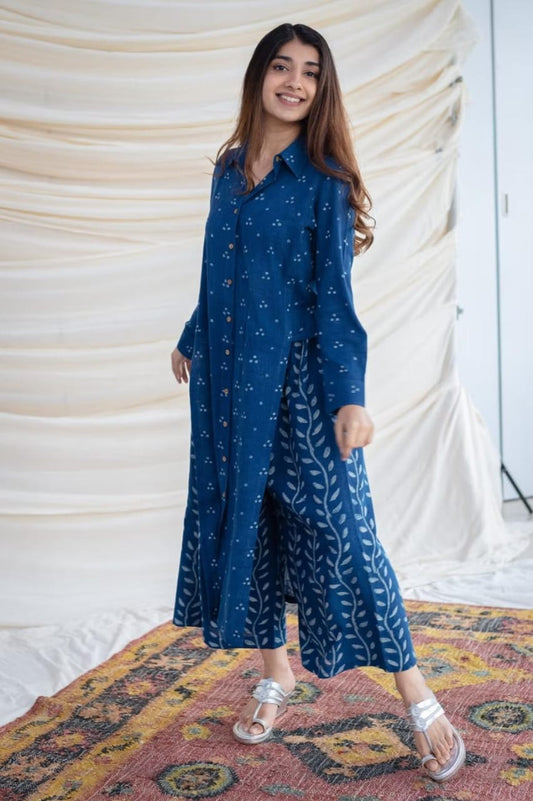 Dabu print Slub cotton Kurti set