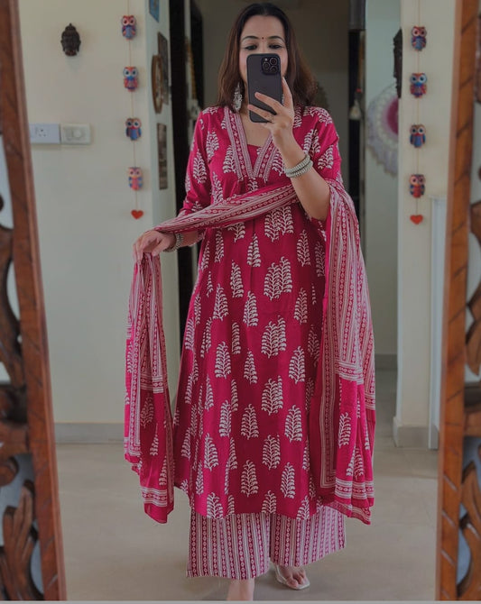 Sanganeri Block print Anarkali kurti set