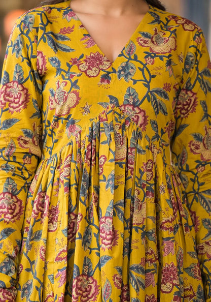 Marvellous Yellow Floral Anarkali Suit