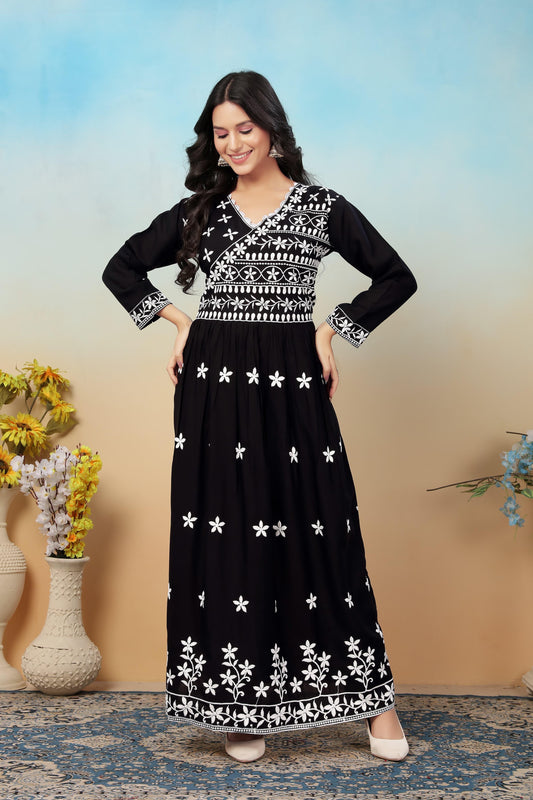 Premium Black Rayon Gown with Pant