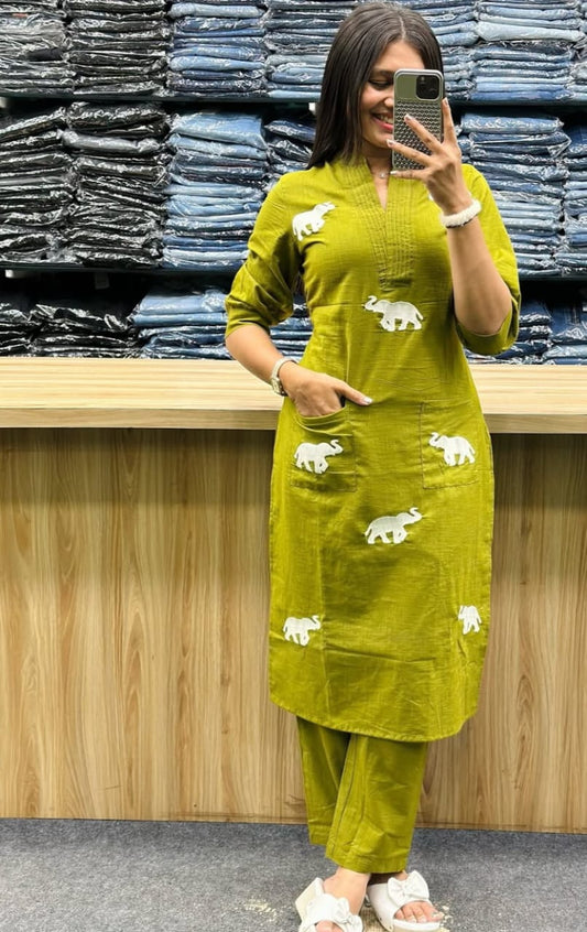 Elephant Embroidery Kurta and Pant