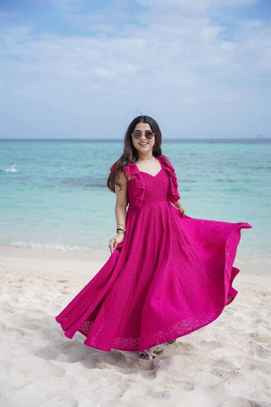 Pink Blossom Schiffli Cotton Dress