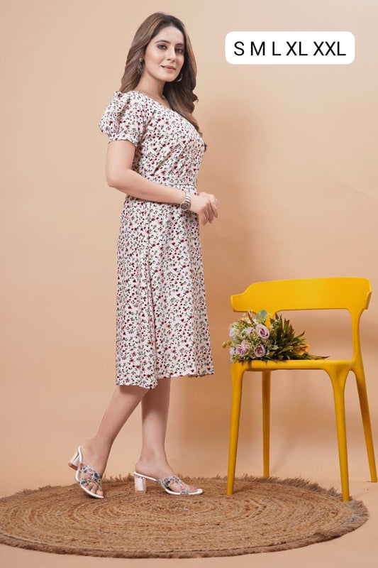 White Printed Rayon Dress