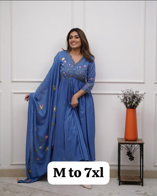 Blue Pure Cotton Anarkali Set