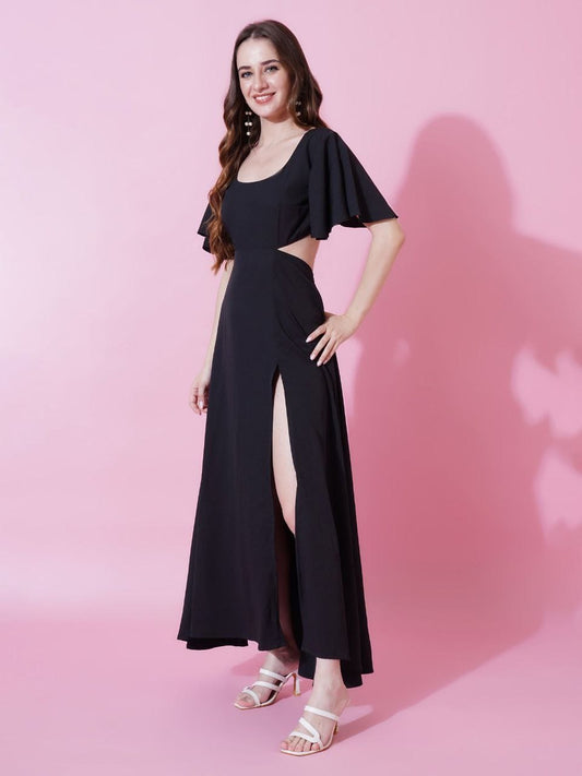 Black Crepe Dress with waist cut