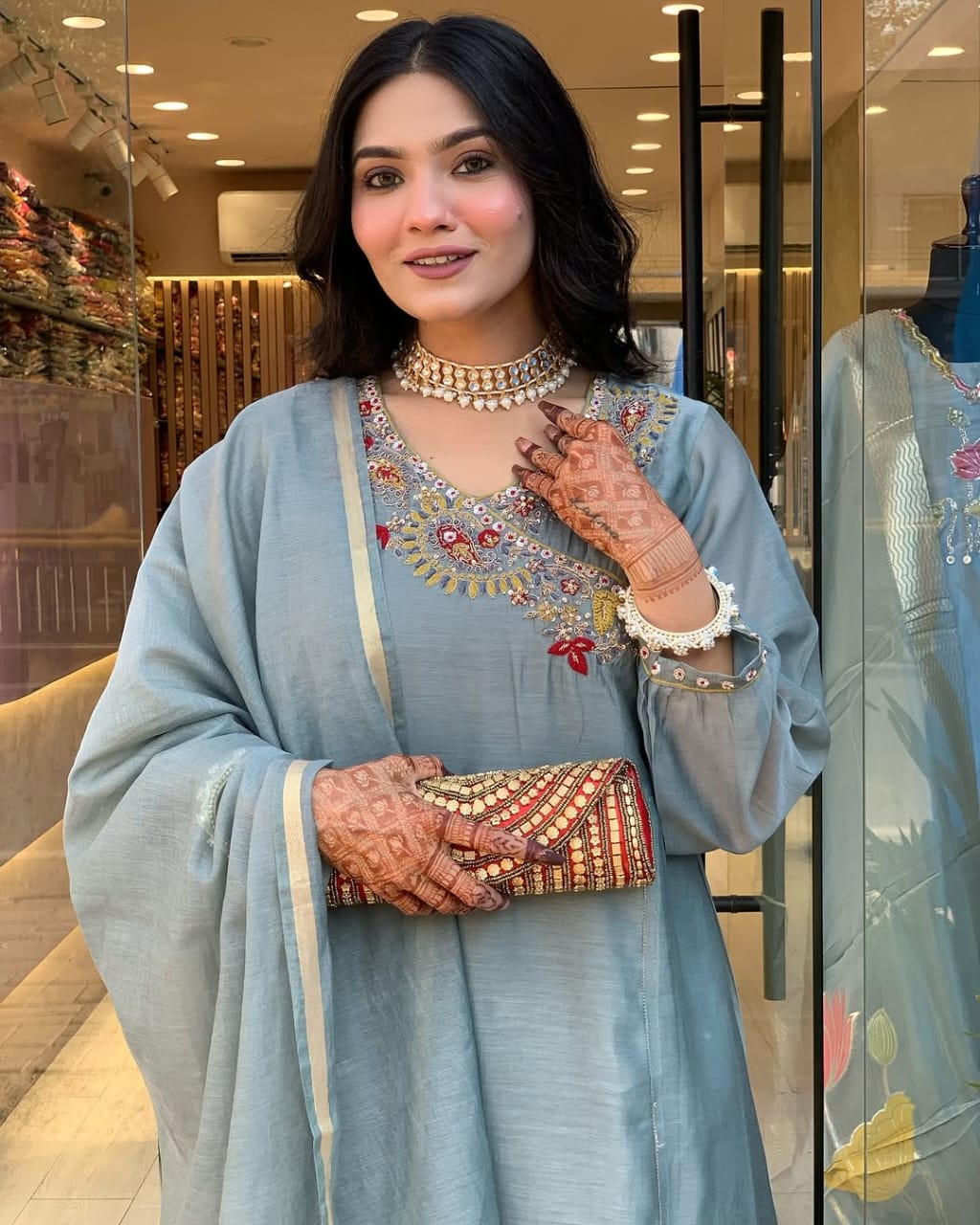 Cotton Angarakha Kurti set with chanderi dupatta