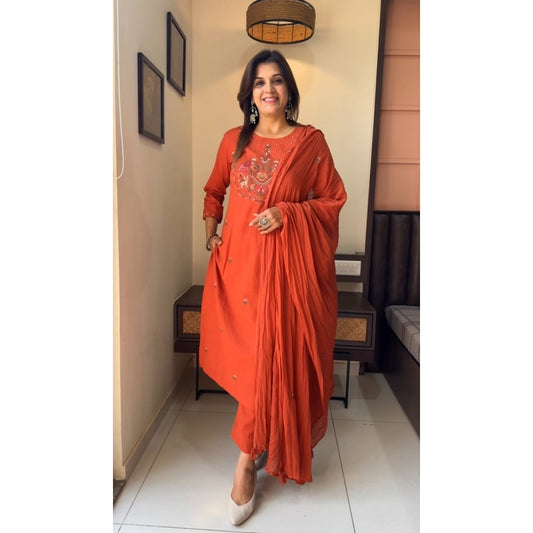 Summer-Perfect Cotton Chikankari Set – Orange Elegance
