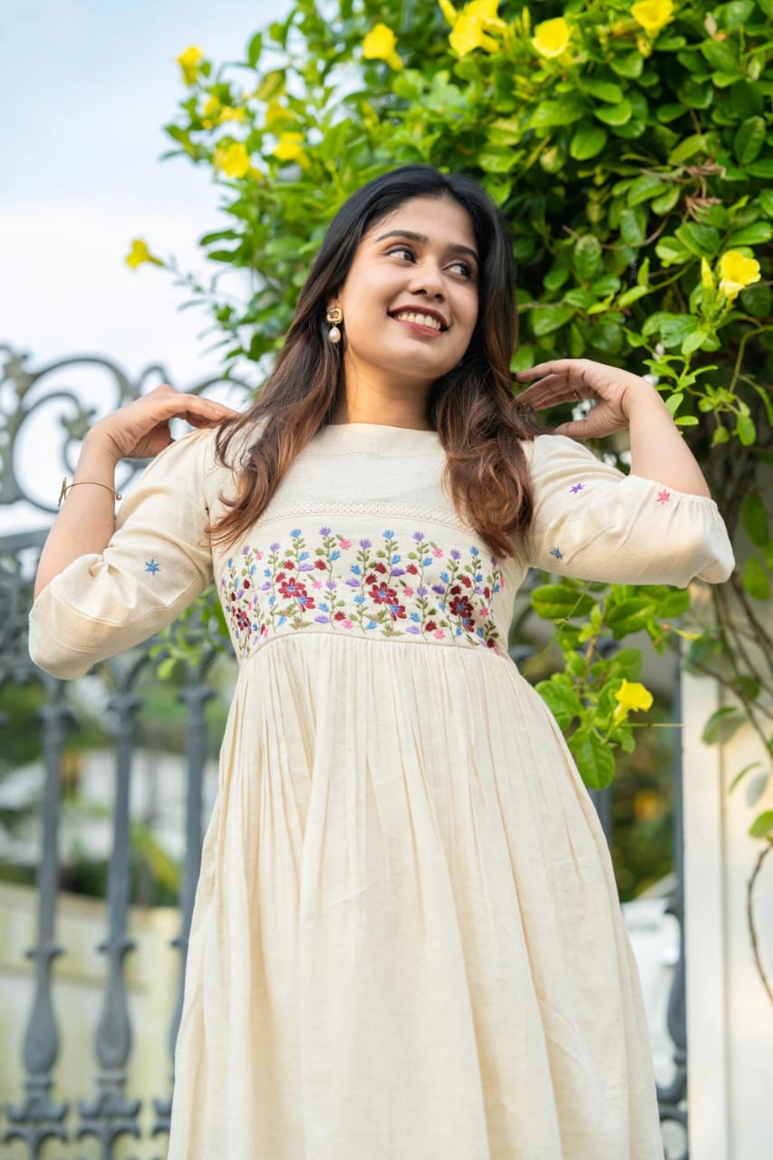 Floral Off white Embroidery Dress
