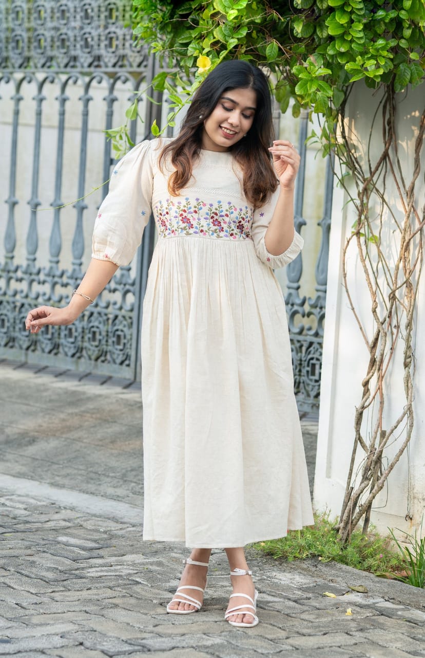 Floral Off white Embroidery Dress
