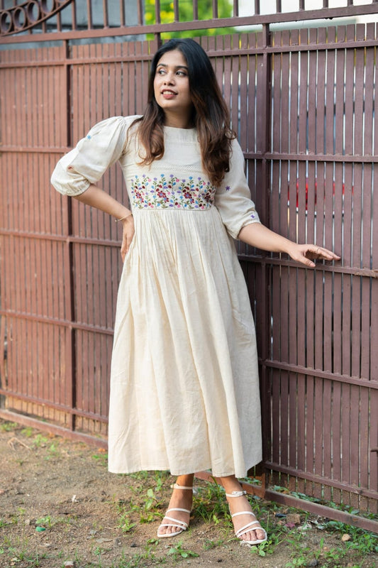 Floral Off white Embroidery Dress