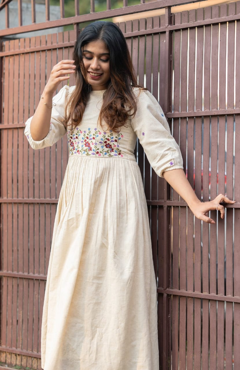 Floral Off white Embroidery Dress