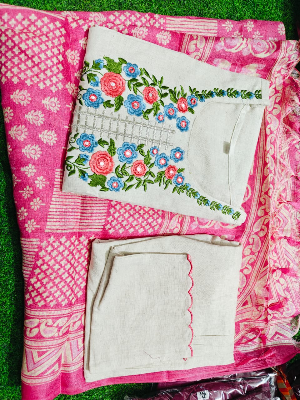Handloom Khadi Cotton Embroidery Suit with Khadi Silk Dupatta