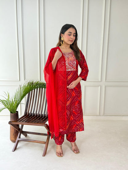 Premium Handwork Bhandhej Suit Set