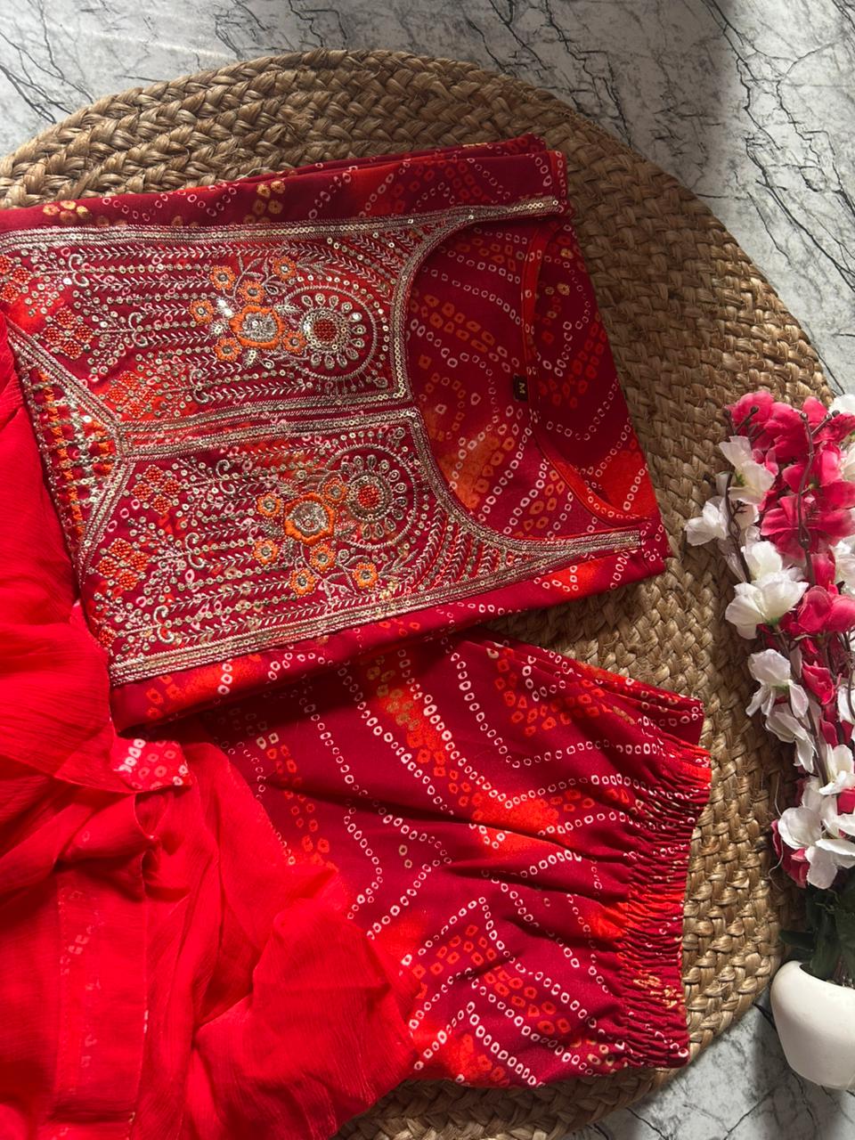 Premium Handwork Bhandhej Suit Set