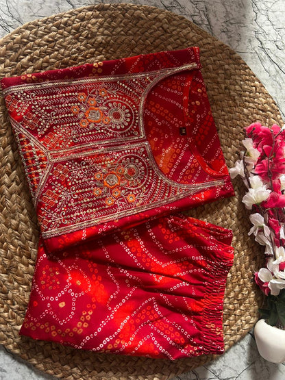 Premium Handwork Bhandhej Suit Set