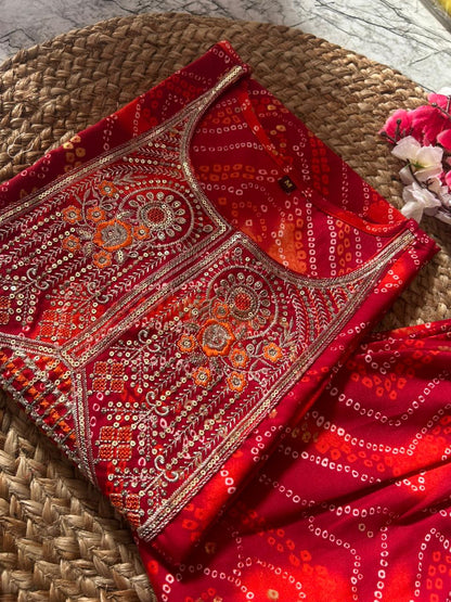 Premium Handwork Bhandhej Suit Set