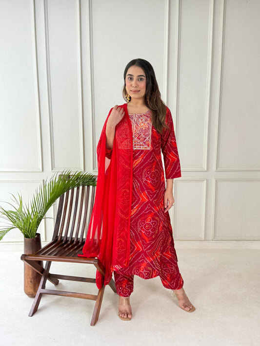 Premium Handwork Bhandhej Suit Set