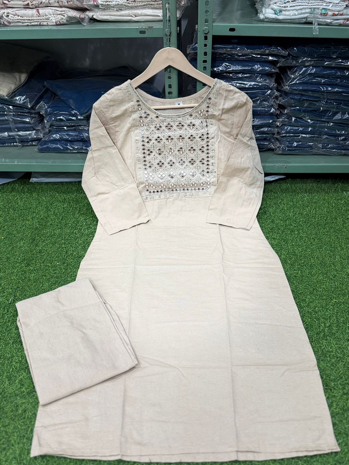 Beautiful Embroidered Khadi Cotton Kurta Set