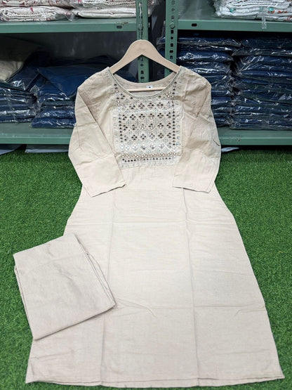Beautiful Embroidered Khadi Cotton Kurta Set