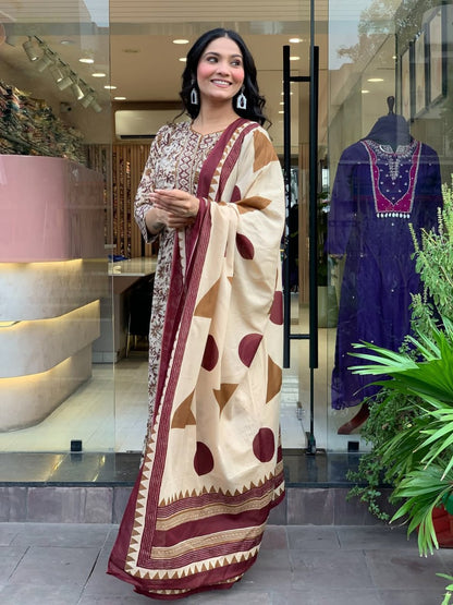 Cream Magic Cotton Anarkali Suit Set